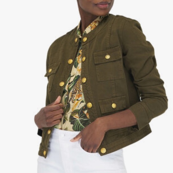 L'AGENCE Women’s Yari Collarless Olive Denim Jacket Size XL